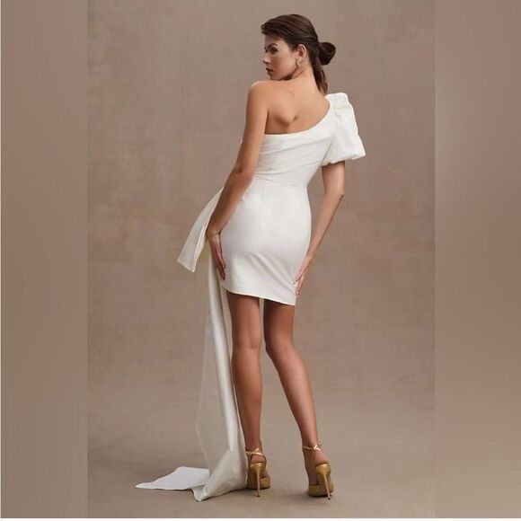 Sachin & Babi Dorien Puffed One-Shoulder Bow Train Wrap Mini Dress NWT $398 - Picture 4 of 8